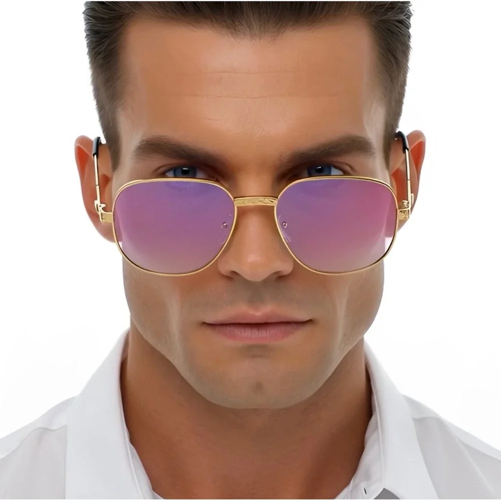 Men Vintage Style Gold Etched Aviator Sunglasses Pink Gradient Lens Retro Shades